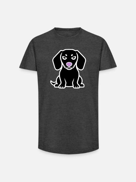 Dessin animé chiot teckel - T-shirt coupe longue homme - charbon