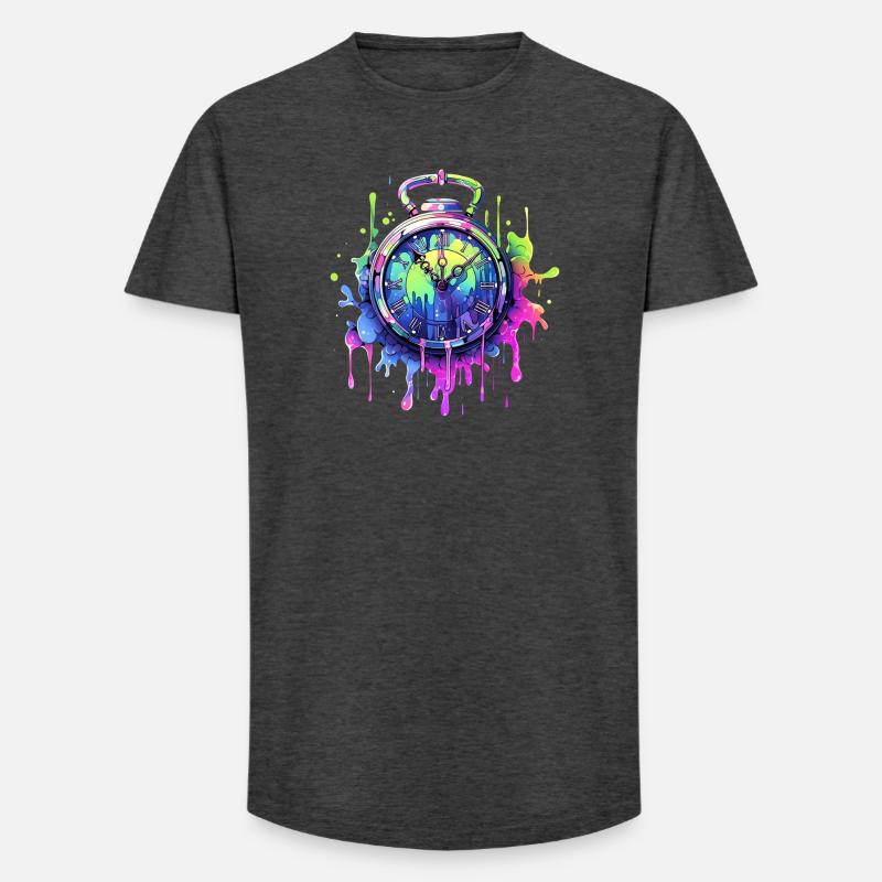 Bunte Uhr mit Farbspritzern - Long Fit Männer T-Shirt - Anthrazit