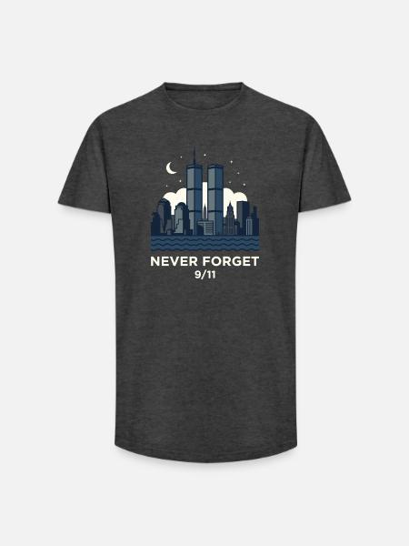 Never Forget 9/11 Skyline Night - Long Fit Men's T-Shirt - charcoal grey