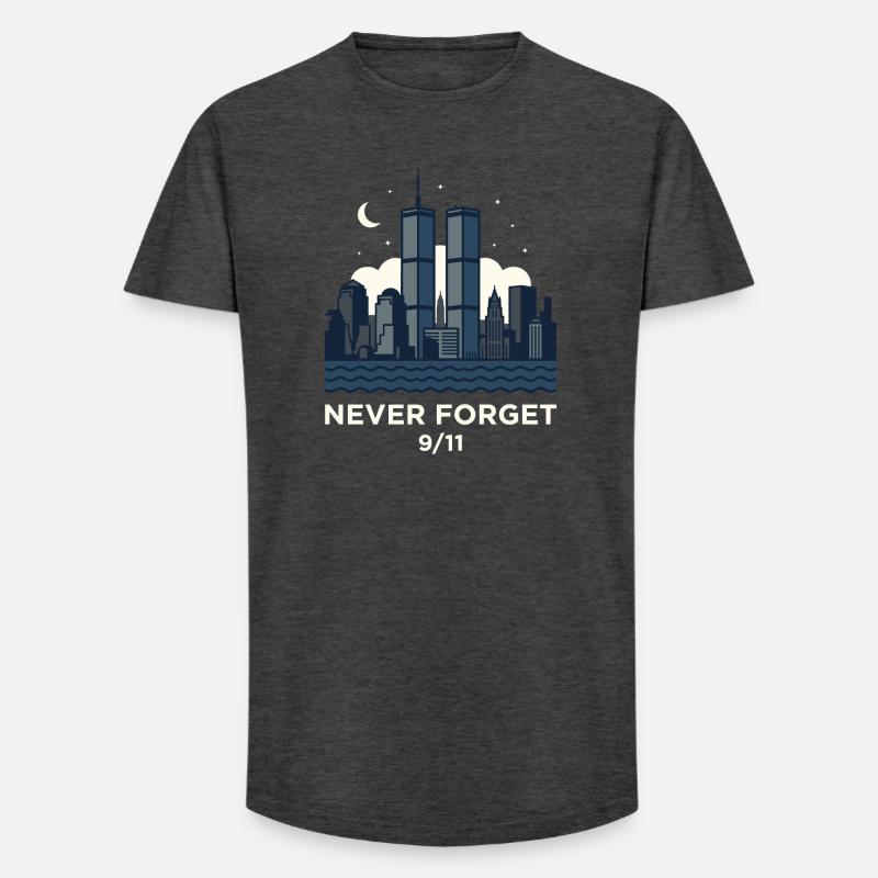 Never Forget 9/11 Skyline Night - Long Fit Men's T-Shirt - charcoal grey