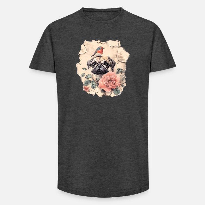 Mops mit Rotkehlchen - Long Fit Männer T-Shirt - Anthrazit