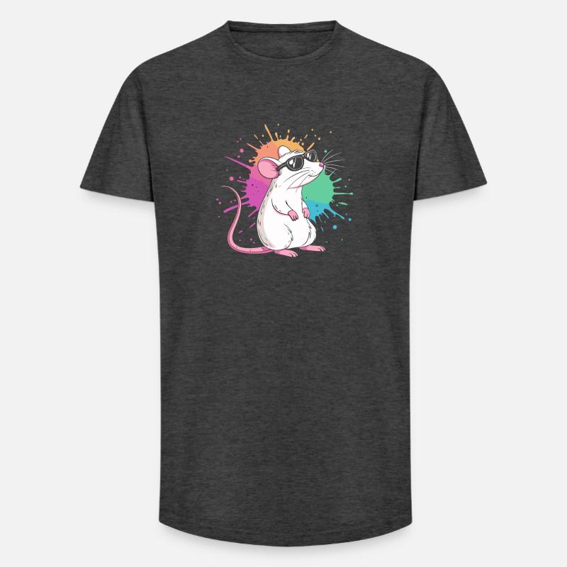Elegante Ratte unter farbigen Splittern - Long Fit Männer T-Shirt - Anthrazit