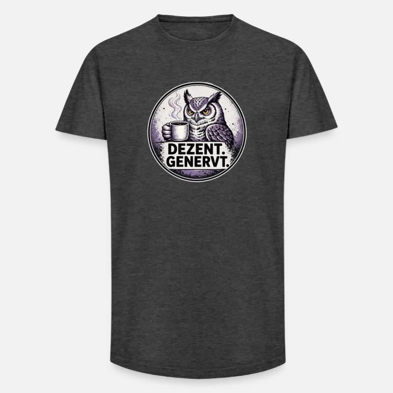Dezent Genervt Eule mit Kaffee - Long Fit Männer T-Shirt - Anthrazit