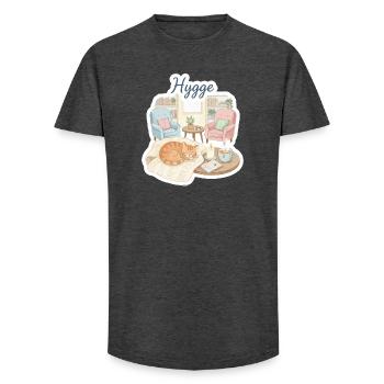 Gemütliche Hygge-Katze in Aquarell - Long Fit Männer T-Shirt - Anthrazit - Vorne - AI Model Male 185 light (185cm)