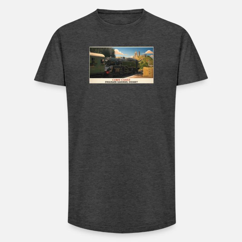 Corfe Castle Dampflok-Plakat - Long Fit Männer T-Shirt - Anthrazit