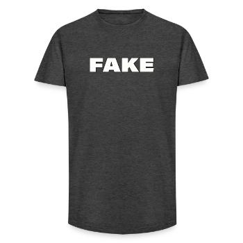 Fake - Long Fit Men's T-Shirt - charcoal grey - Front - AI Model Male 185 light (185cm)