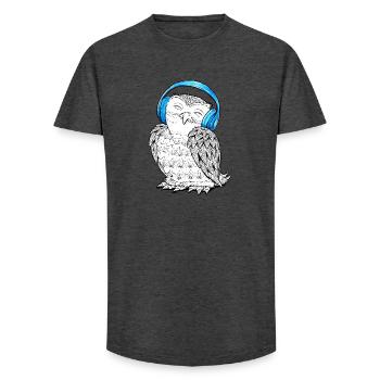 Owl with headphones - Long Fit Men's T-Shirt - charcoal grey - Front - AI Model Male 185 light (185cm)