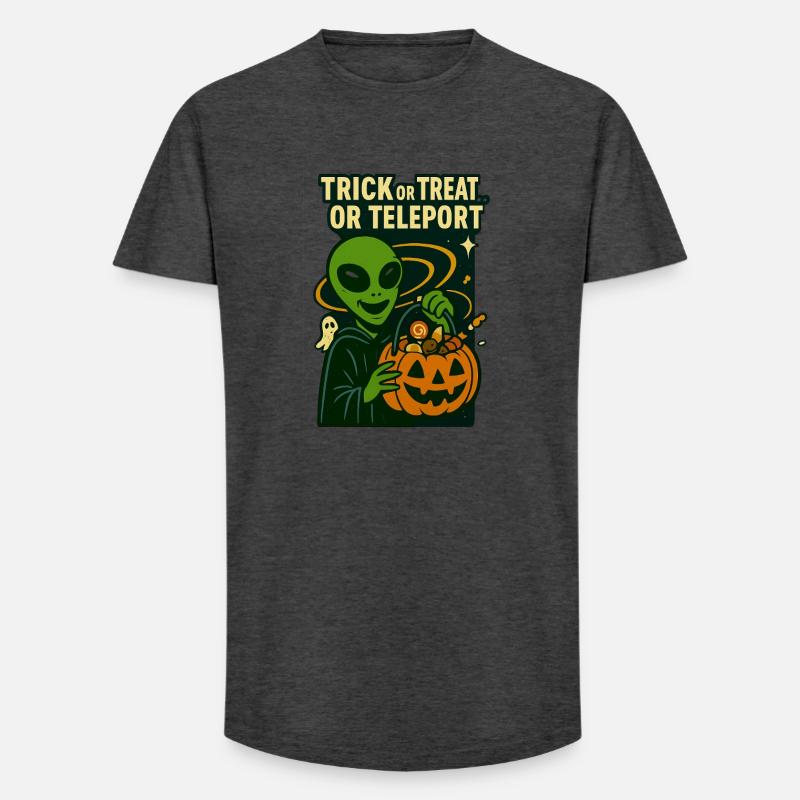 Alien Halloween T-Shirt – Süßes oder Saures... oder... - Long Fit Männer T-Shirt - Anthrazit