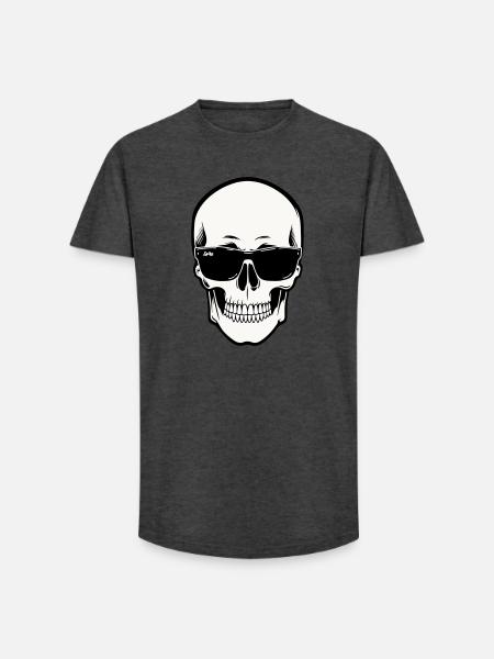Skeleton with Sunglasses in Monochrome - Long Fit Men's T-Shirt - charcoal grey