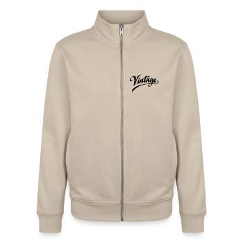 Vintage - Unisex Organic Zip Sweatshirt von Stanley/Stella - Cremebeige - Vorne - AI Model Female 172 dark (172cm) & AI Model Male 185 dark (185cm)
