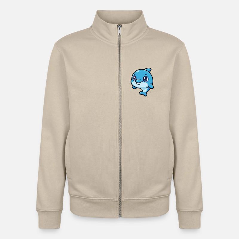 Dessin animé Dauphin Rieur Bleu - Sweat zippé unisexe en coton bio Stanley/Stella - beige crème