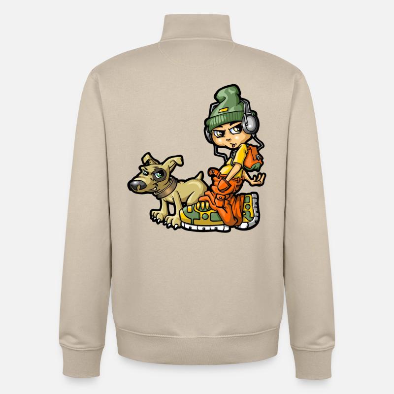 Garçon hip-hop et son chien - Sweat zippé unisexe en coton bio Stanley/Stella - beige crème