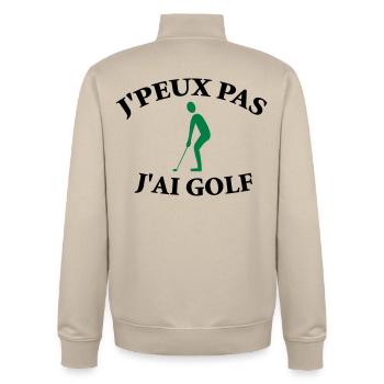 Ich kann nicht, ich habe Golf. - Unisex Organic Zip Sweatshirt von Stanley/Stella - Cremebeige - Hinten - AI Model Male 185 dark (185cm)