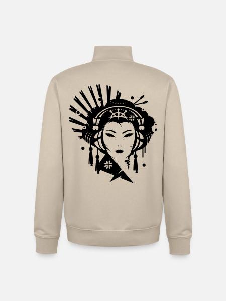 A Japanese geisha girl with headphones - Unisex Organic Zip Sweatshirt by Stanley/Stella - desert dust