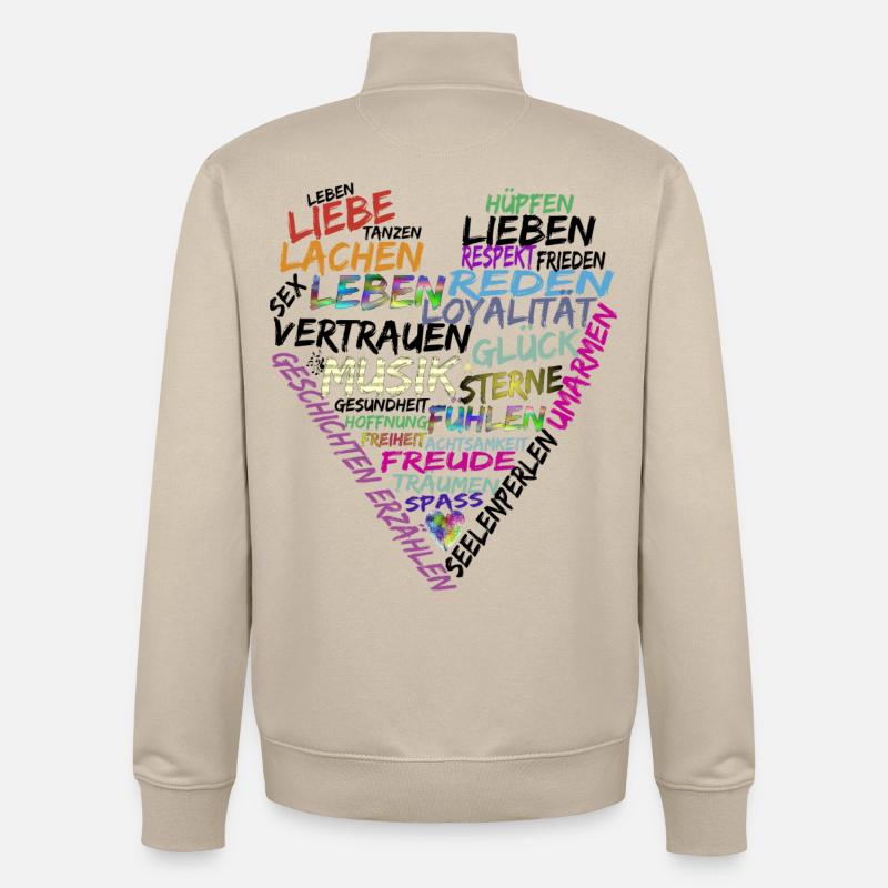 Herz Text - Unisex Organic Zip Sweatshirt von Stanley/Stella - Cremebeige