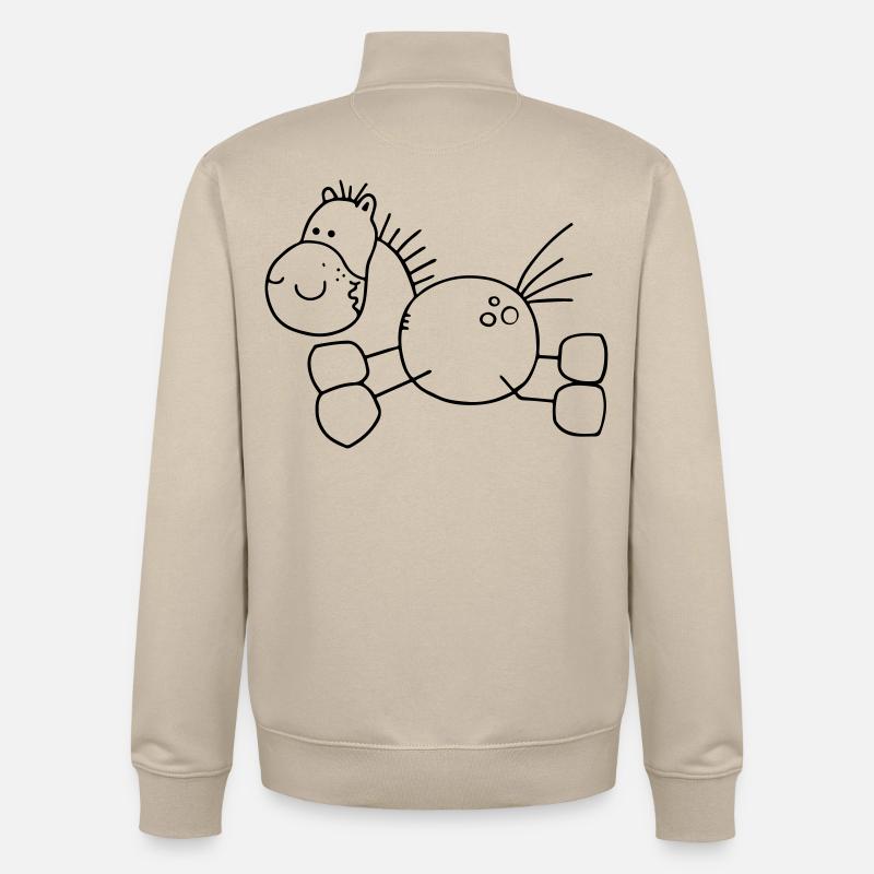 Dickes Cartoon Pferd - Pony - Pferde - Unisex Organic Zip Sweatshirt von Stanley/Stella - Cremebeige