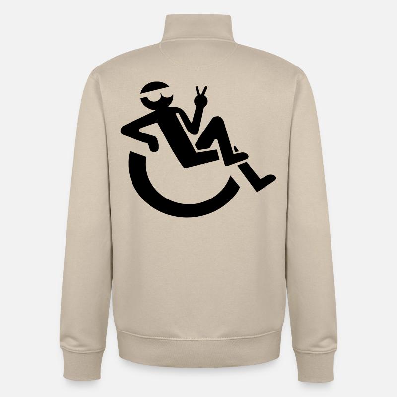 Bild eines entspannten Rollstuhlfahrers # - Unisex Organic Zip Sweatshirt von Stanley/Stella - Cremebeige