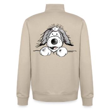 Happy Bearded Collie - Unisex Organic Zip Sweatshirt by Stanley/Stella - desert dust - Back - AI Model Male 185 dark (185cm)