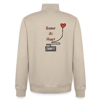 Gamer at Heart - Unisex Organic Zip Sweatshirt by Stanley/Stella - desert dust - Back - AI Model Male 185 dark (185cm)