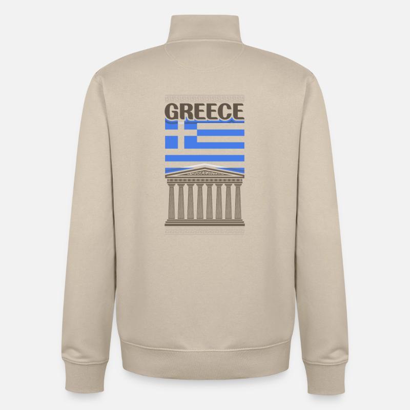 Grèce Souvenir Landmark, Grèce Drapeau Voyage - Sweat zippé unisexe en coton bio Stanley/Stella - beige crème