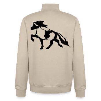 Cheval islandais tick 7, Pinto équitation islandaise - Sweat zippé unisexe en coton bio Stanley/Stella - beige crème - Dos - AI Model Male 185 dark (185cm)
