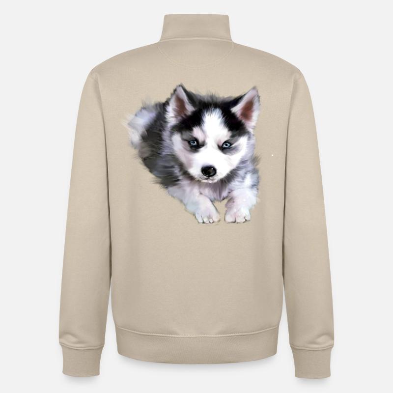 Chien, husky - Sweat zippé unisexe en coton bio Stanley/Stella - beige crème