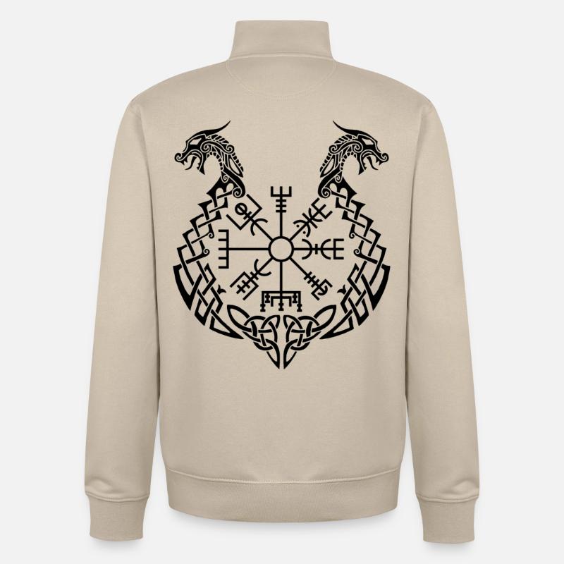 Schwarzer Drache und Wikingerkompass - Unisex Organic Zip Sweatshirt von Stanley/Stella - Cremebeige