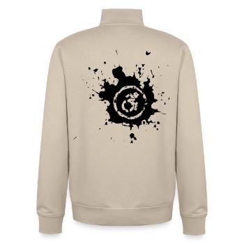 Wheelchair splash, paint splatter wheelchair design* - Unisex Organic Zip Sweatshirt by Stanley/Stella - desert dust - Back - AI Model Male 185 dark (185cm)