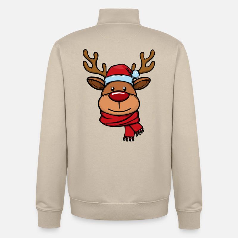 Noël Xmas le visage de renne - Sweat zippé unisexe en coton bio Stanley/Stella - beige crème