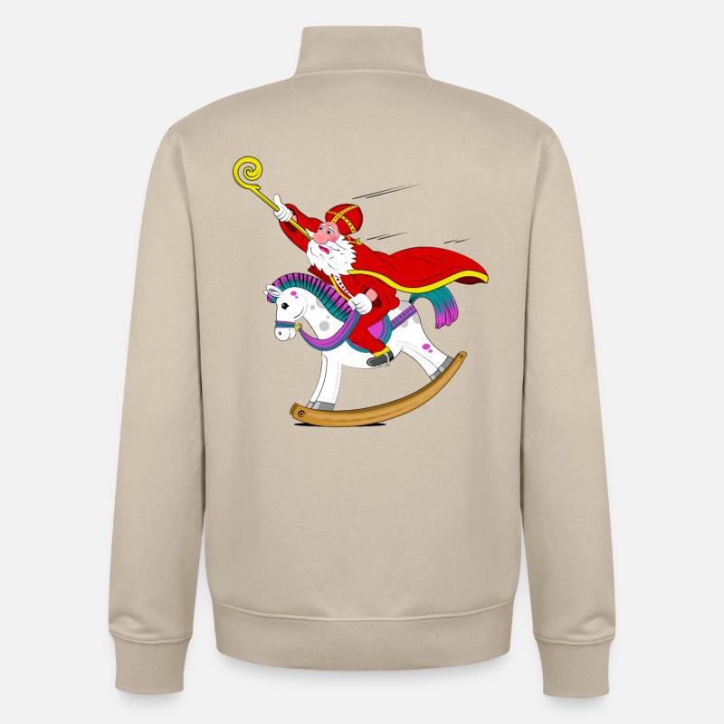 Sinterklaas sur cheval à bascule - Sweat zippé unisexe en coton bio Stanley/Stella - beige crème