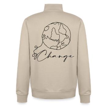 World - Unisex Organic Zip Sweatshirt by Stanley/Stella - desert dust - Back - AI Model Male 185 dark (185cm)