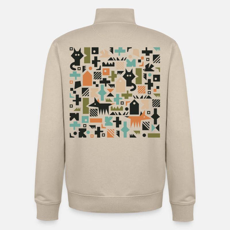 Cat fox bird pattern l multicolour - Unisex Organic Zip Sweatshirt by Stanley/Stella - desert dust