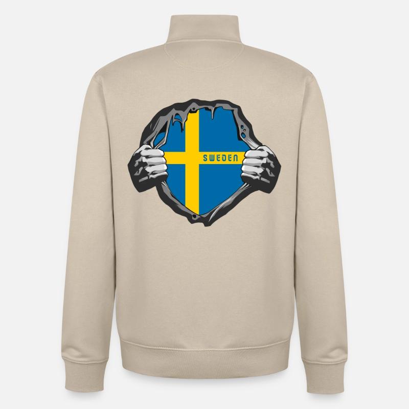 Drapeaux de la Suède - Sweat zippé unisexe en coton bio Stanley/Stella - beige crème