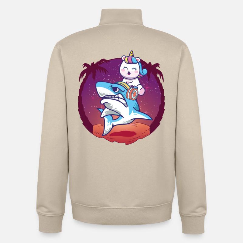 Licorne chevauchant un requin - Sweat zippé unisexe en coton bio Stanley/Stella - beige crème