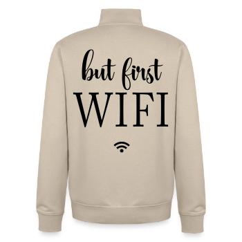 Schwarze Flächen Minimaldesign - Unisex Organic Zip Sweatshirt von Stanley/Stella - Cremebeige - Hinten - AI Model Male 185 dark (185cm)