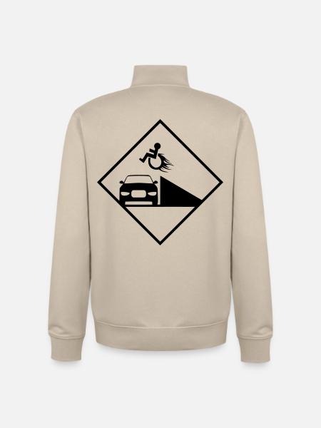 Rolstoel gebruiker springt over een schans # - Unisex sweater met rits van biologisch katoen Stanley/Stella - crèmebeige