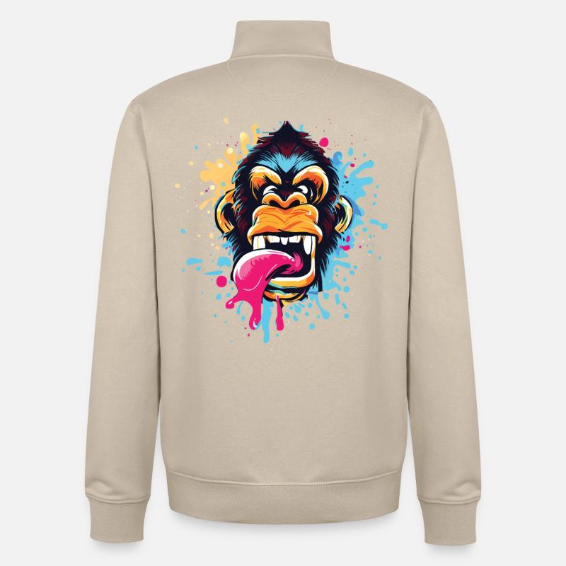 Angry Monkey Splash Urban Street - Sweat zippé unisexe en coton bio Stanley/Stella - beige crème