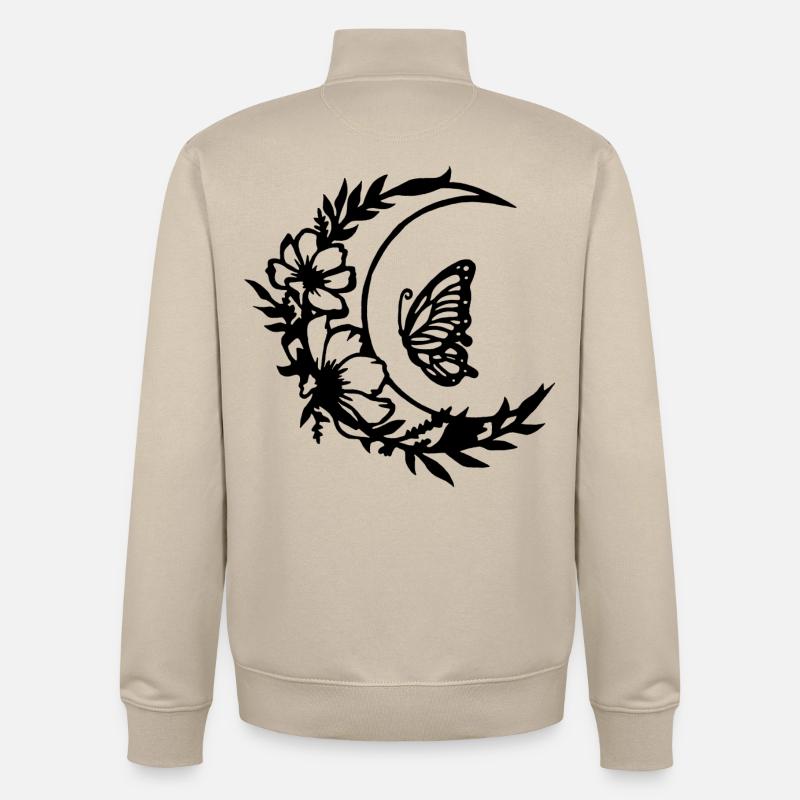 Fleurs de lune (noir) - Sweat zippé unisexe en coton bio Stanley/Stella - beige crème