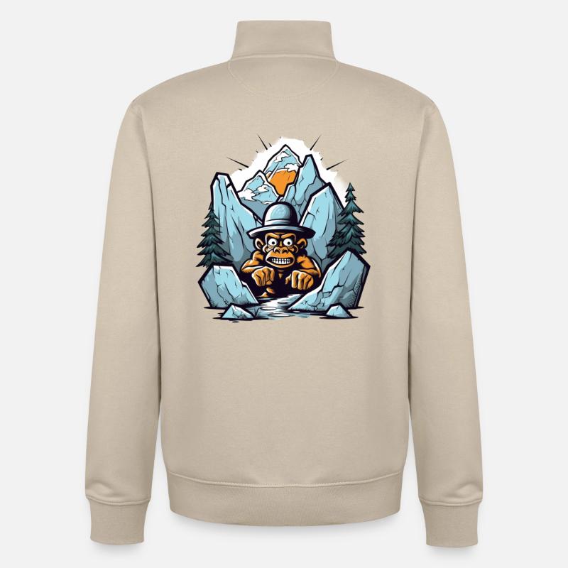 Abstract mountain gorilla with hat - Unisex Organic Zip Sweatshirt by Stanley/Stella - desert dust