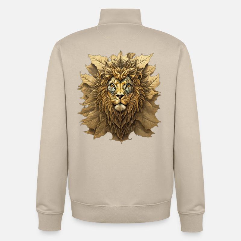 Portrait du Lion feuille d’automne - Sweat zippé unisexe en coton bio Stanley/Stella - beige crème