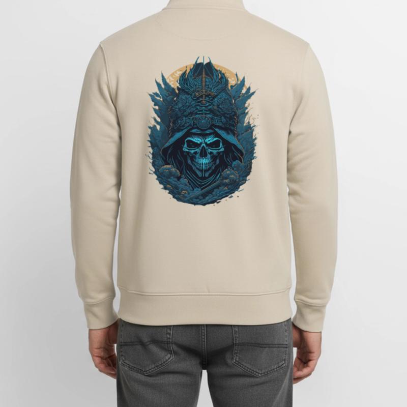 Blauer Samurai Skelett Schädel - Blauer Samurai Schädel Unisex Organic Zip Sweatshirt von Stanley/Stella