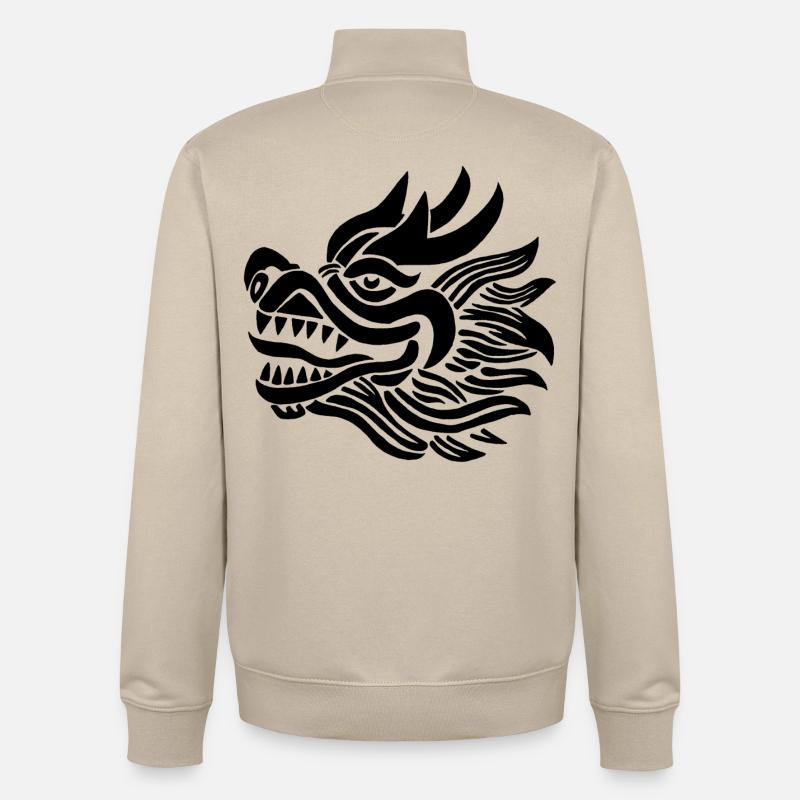 Tête de dragon chinois (noir) - Sweat zippé unisexe en coton bio Stanley/Stella - beige crème
