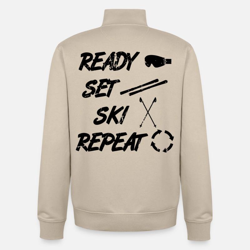 Drôle de dicton de skieur - Sweat zippé unisexe en coton bio Stanley/Stella - beige crème