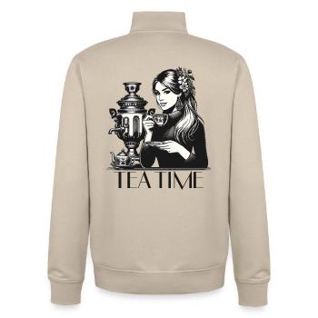 Samovar Tea Time femme cadeau - Sweat zippé unisexe en coton bio Stanley/Stella - beige crème - Dos - AI Model Male 185 dark (185cm)