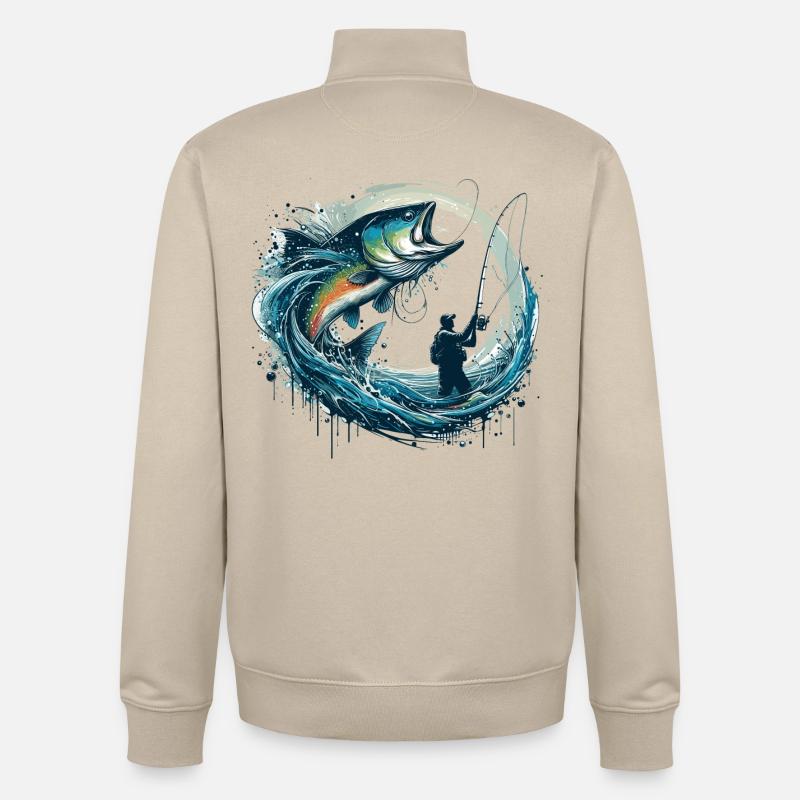 Cadeau dynamique de pêche - Sweat zippé unisexe en coton bio Stanley/Stella - beige crème