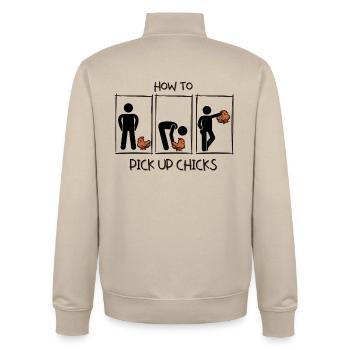 Wie man Mädchen aufreißt - How to pick up chicks. - Unisex Organic Zip Sweatshirt von Stanley/Stella - Cremebeige - Hinten - AI Model Male 185 dark (185cm)