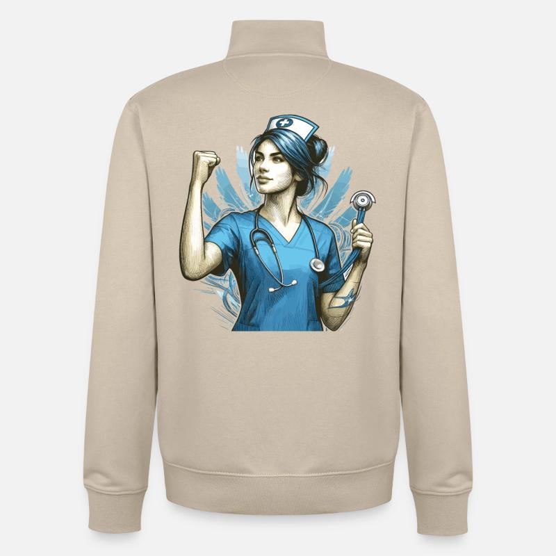 Krankenschwester Siegespose Geschenk - Unisex Organic Zip Sweatshirt von Stanley/Stella - Cremebeige