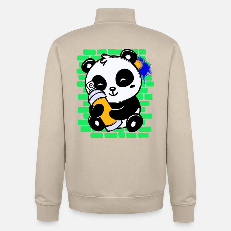 Graffiti Panda Zeichnen Illustration Spraydose - Unisex Organic Zip Sweatshirt von Stanley/Stella - Cremebeige
