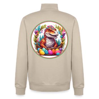 Dinobaby little dinosaur in Easter basket - Unisex Organic Zip Sweatshirt by Stanley/Stella - desert dust - Back - AI Model Male 185 dark (185cm)