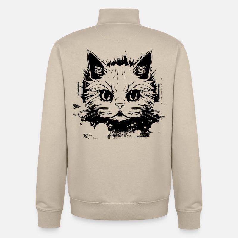 Chat Anime - Sweat zippé unisexe en coton bio Stanley/Stella - beige crème